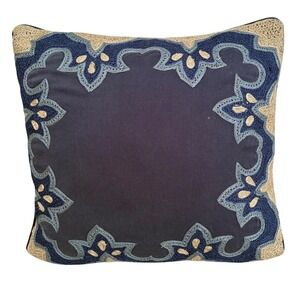 The‎ Bombay Company Navy Blue Embroidered Boho Square Throw Pillow 12x12 India
